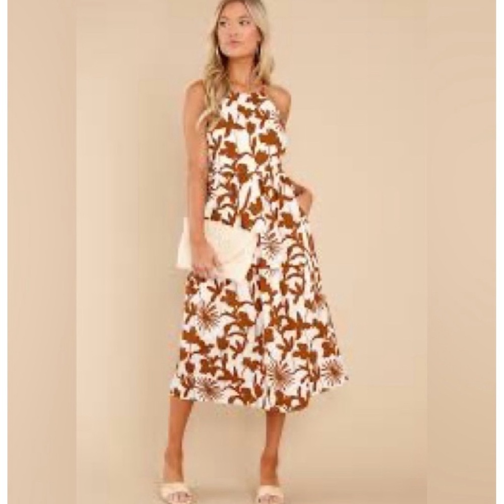 LUSH Floral Dress Halter Strappy Sleeveless Knee Length Elastic Waist Large